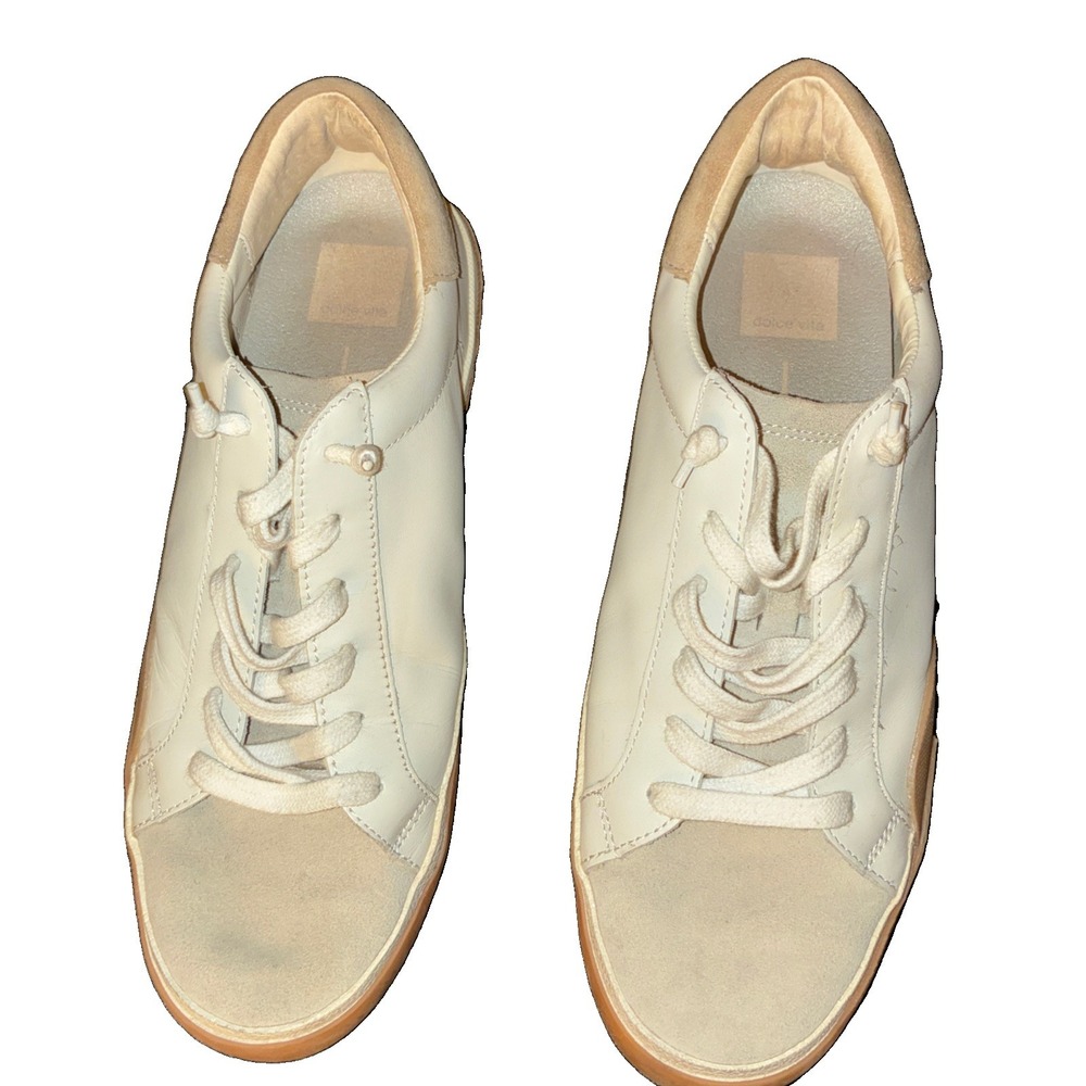Dolce Vita Zina Sneaker Womens 9 Shoes Lace-Up White Tan Gold Preppy
